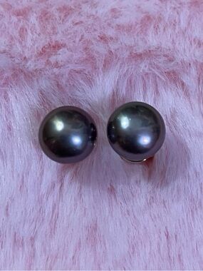 8-9 14K Gold Plated Natural Purple Gray South Sea Cultured White Pearl Earring